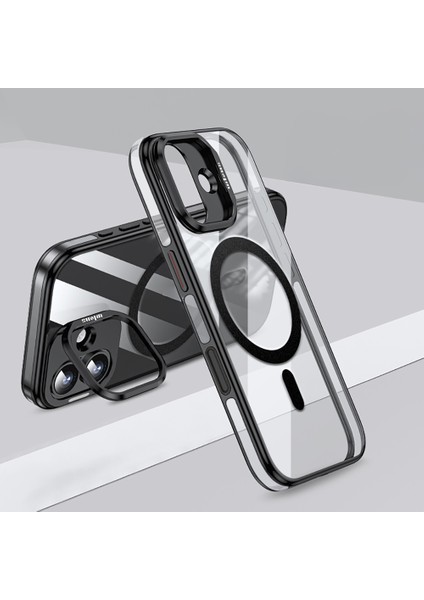 iPhone 17 Uyumlu Kılıf Wlons Magsafeli Renkli Çerçeve Standlı Efsane Kapak Siyah
