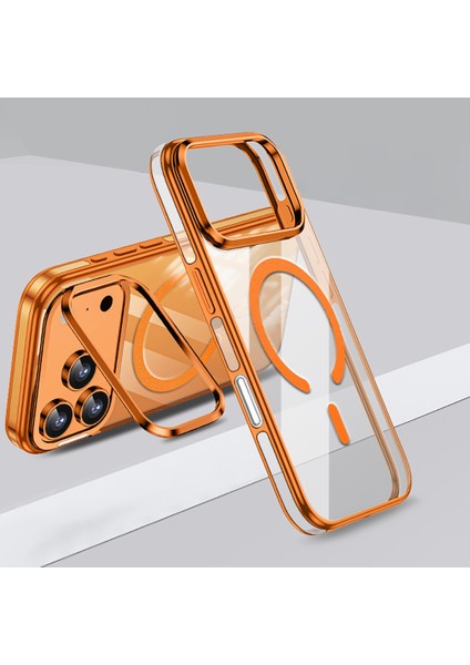 iPhone 17 Pro Uyumlu Kılıf Wlons Magsafeli Renkli Çerçeve Standlı Efsane Kapak Turuncu