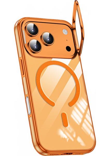 iPhone 17 Pro Uyumlu Kılıf Wlons Magsafeli Renkli Çerçeve Standlı Efsane Kapak Turuncu modelleri