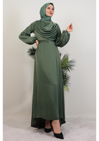 Kuyruklu Degaje Elbise Soft Yeşil