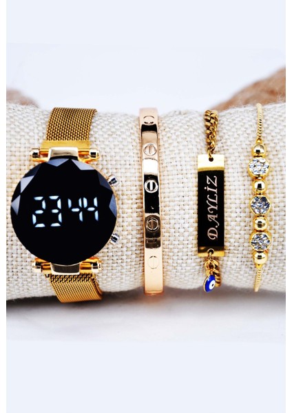 Altın Renk Isimli Bileklikli Kombin Hediyelik Genç Kız Kadın Kol Saati SU-1236