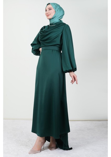 Kuyruklu Degaje Elbise Zümrüt modelleri