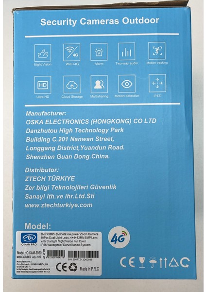 O-Kam 3950 15MP 10X Optik Zoom UltraHD 4G Solar Akıllı Güvenlik Kamerası
