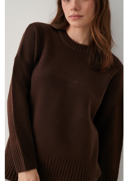 Kahverengi Bisiklet Yaka Basic Kazak - 2217 fırsatları