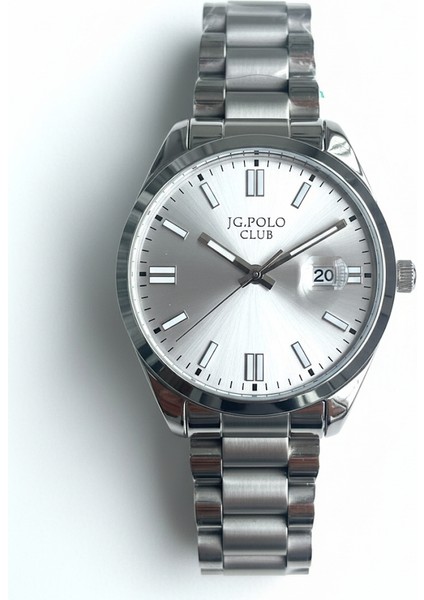 Jg. Polo Club Erkek Kol Saati Gümüş Renk, Gümüş Kadran - Şık Metal Kordon, 2 Yıl Garantili