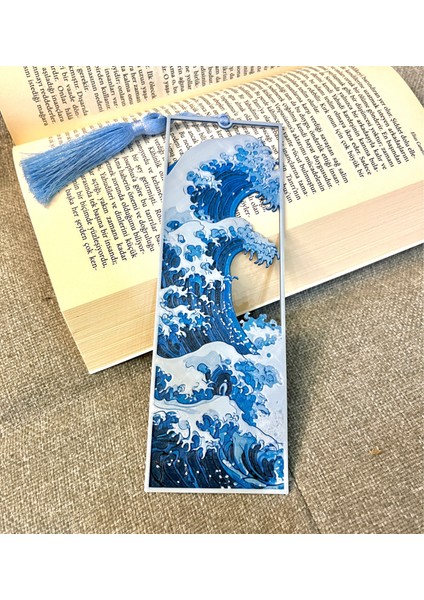 Büyük Dalga The Great Wave Off Kanagawa Hokusai Kabartmalı Kitap Ayracı Püsküllü