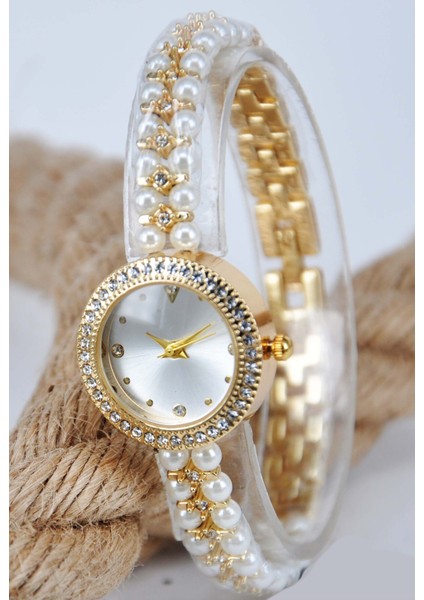 Altın Renk Taş Detaylı Şık Sade Tasarım Yeni Sezon Genç Kız Kadın Kol Saati SU-1234