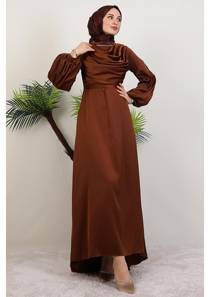 Kuyruklu Degaje Elbise Kahve