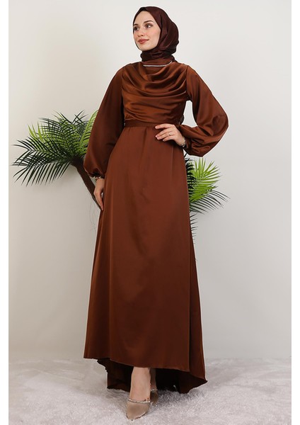 Kuyruklu Degaje Elbise Kahve modelleri
