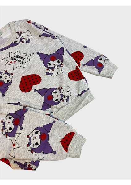 Kız Çocuk Pamuklu Şardonlu Gri Kuromi Desenli Uzun Kollu Kışlık Pijama Takımı fiyatları