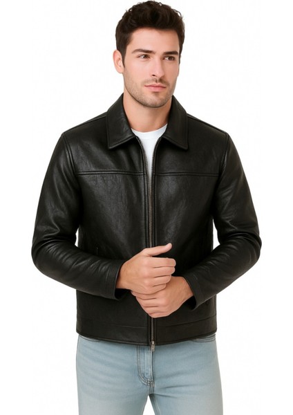 Donald Hakiki Deri Erkek Siyah Basic Ceket