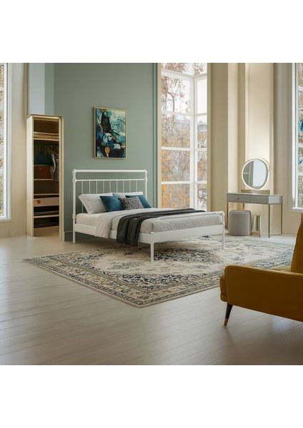 Odin-S Çift Kişilik Metal Karyola-Beyaz (Ahşap Latalı)