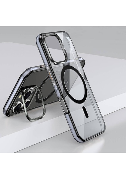 iPhone 16 Pro Uyumlu Kılıf Wlons Magsafeli Renkli Çerçeve Standlı Efsane Kapak Siyah