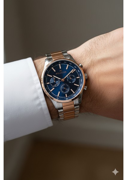 Erkek Kol Saati Altın ve Gümüş Renk, Mavi Kadran - Şık Metal Kordon, 2 Yıl Garantili modelleri