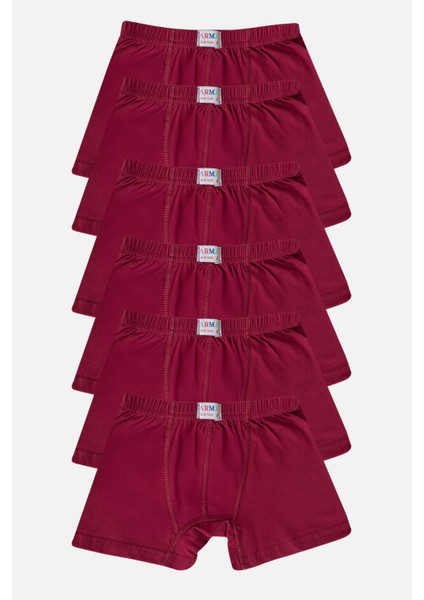 Erkek Çocuk Düz Pamuklu Likralı Bordo Boxer 6'lı Paket