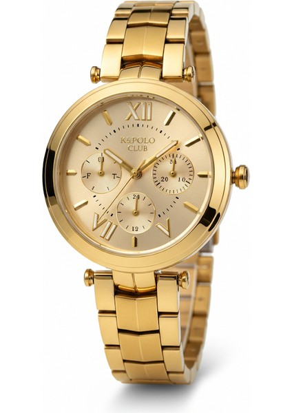 Jg. Polo Club Kadın Kol Saati Altın Renk, Altın Kadran - Şık Metal Kordon, 2 Yıl Garantili