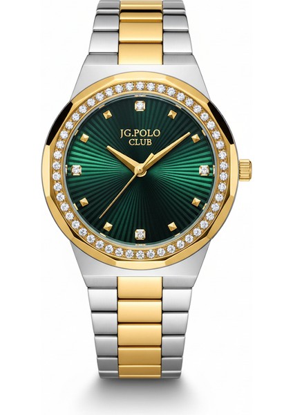 Jg. Polo Club Kadın Kol Saati Altın Renk, Yeşil Kadran - Şık Metal Kordon, 2 Yıl Garantili