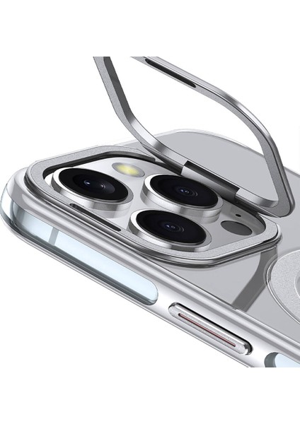 iPhone 16 Pro Max Uyumlu Kılıf Wlons Magsafeli Renkli Çerçeve Standlı Efsane Kapak Gri modelleri