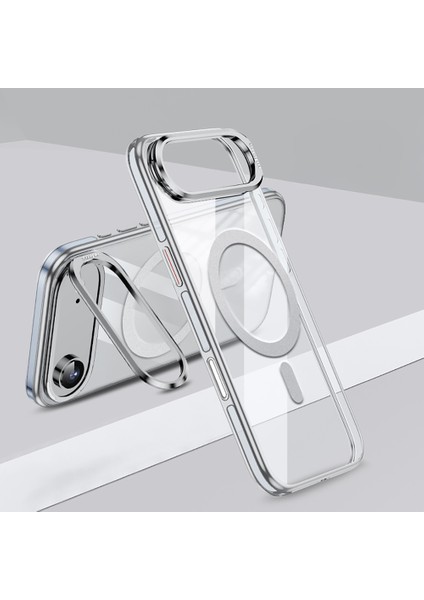 iPhone 17 Air Uyumlu Kılıf Wlons Magsafeli Renkli Çerçeve Standlı Efsane Kapak Gri