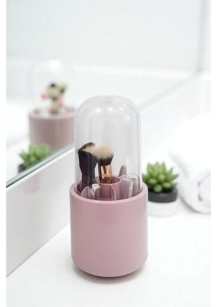 Makyaj Fırçası ve Kozmetik Düzenleyici Şeffaf Kapaklı Hijyenik Organizer