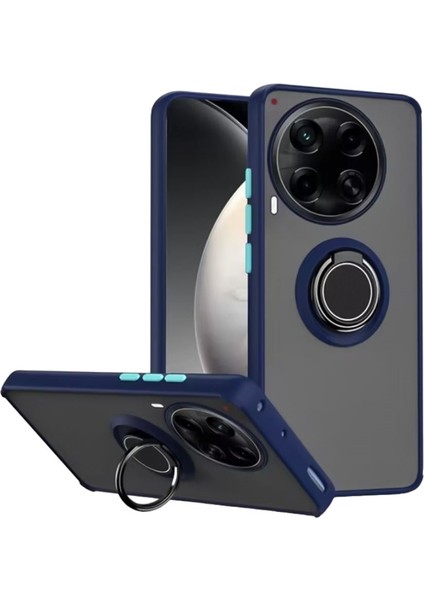 Tecno Camon 30 Uyumlu Kılıf Montreal Yüzüklü Mıknatıslı Silikon Lacivert