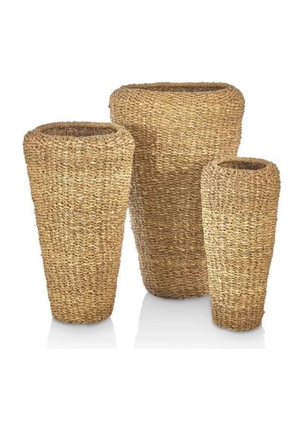 Dekoratif Konik Hasır Saksılık Vazo 3 Lü Set
