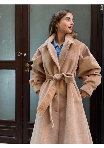 Valencia Kuşaklı Kışlık Kaban Kadın Camel
