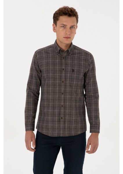 Erkek Kahverengi Gömlek Desenli 50308555-VR029