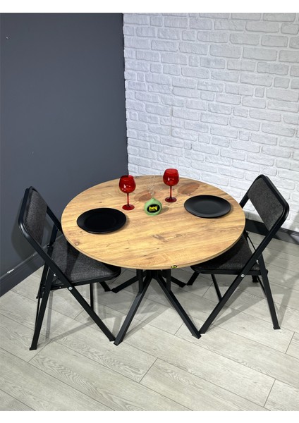 Sedef Yuvarlak Mutfak Masası Yemek Masası Balkon Masası Metal Çam Siyah Ayak 100 cm modelleri