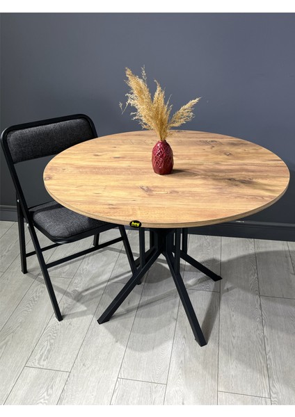 Sedef Yuvarlak Mutfak Masası Yemek Masası Balkon Masası Metal Çam Siyah Ayak 100 cm fırsatları