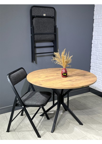 Sedef Yuvarlak Mutfak Masası Yemek Masası Balkon Masası Metal Çam Siyah Ayak 100 cm indirimleri