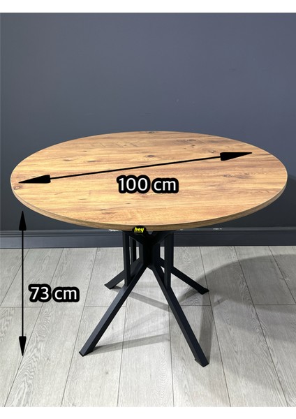 Sedef Yuvarlak Mutfak Masası Yemek Masası Balkon Masası Metal Çam Siyah Ayak 100 cm