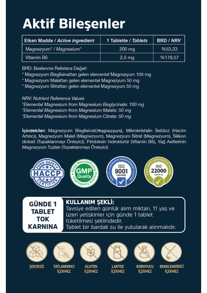 MAGNEZYUM Multi Complex 3'lü Form(BİSGLİSİNAT,MALAT,SİTRAT) & B6 Vitamini-60 TABLET indirimleri