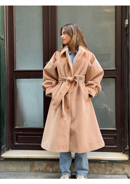Valencia Kuşaklı Kışlık Kaban Kadın Camel