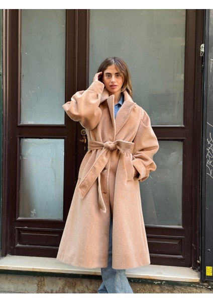 Valencia Kuşaklı Kışlık Kaban Kadın Camel