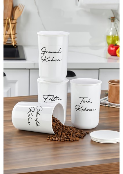 4lü Plastik Kapaklı Şeffaf Etiketli Türk Kahve/filtre/çekirdek/granül Akrilik(Plastik)Kavanoz 900ML