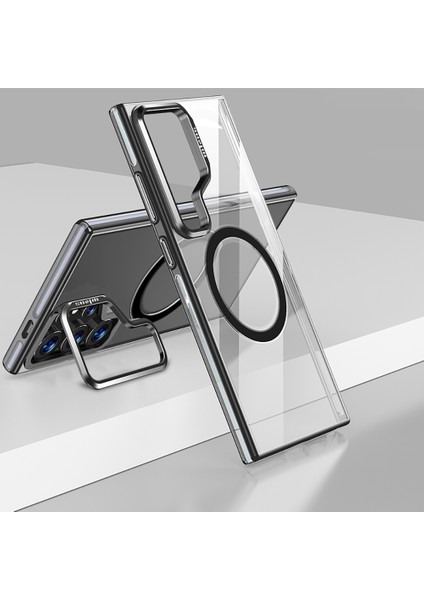 Samsung Galaxy S25 Ultra Uyumlu Kılıf Wlons Magsafeli Renkli Çerçeve Standlı Efsane Kapak Siyah