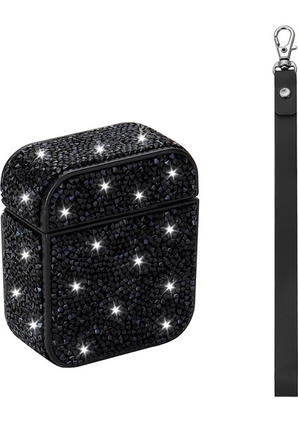 Airpods Uyumlu Kulaklık Kılıfı Bilek Askı Aparatlı Simli Airbag 45 Siyah