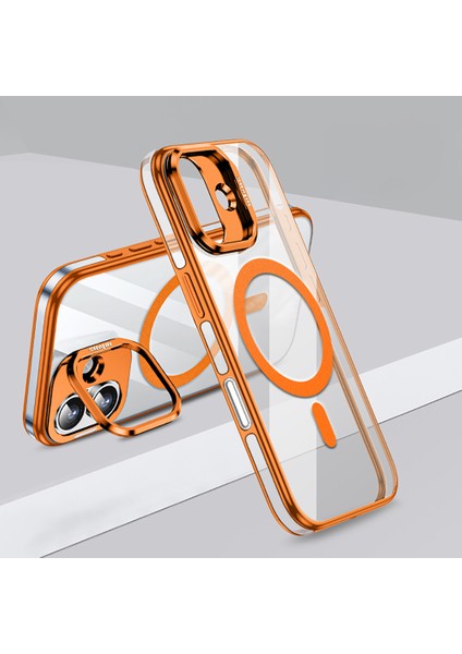 iPhone 17 Uyumlu Kılıf Wlons Magsafeli Renkli Çerçeve Standlı Efsane Kapak Turuncu