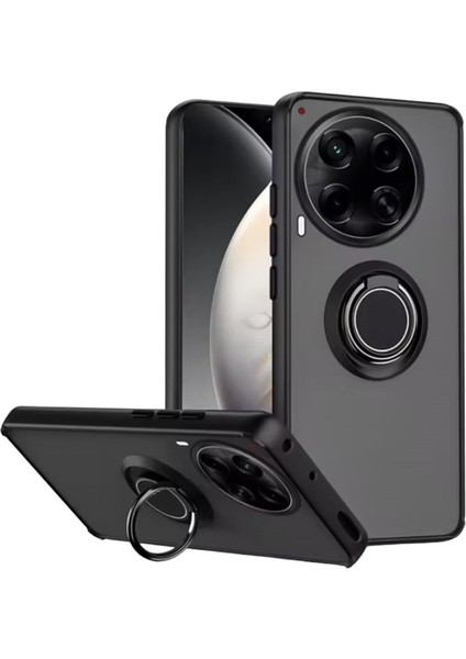 Tecno Camon 30 Uyumlu Kılıf Montreal Yüzüklü Mıknatıslı Silikon Siyah