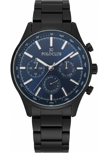 Jg. Polo Club Erkek Kol Saati Siyah Renk, Mavi Kadran - Şık Metal Kordon, 2 Yıl Garantili