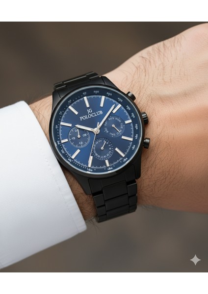 Jg. Polo Club Erkek Kol Saati Siyah Renk, Mavi Kadran - Şık Metal Kordon, 2 Yıl Garantili modelleri