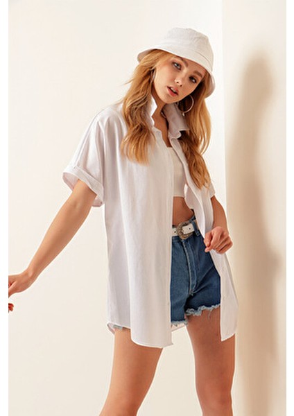 20120 Oversize Kısa Kollu Gömlek - Beyaz fırsatları