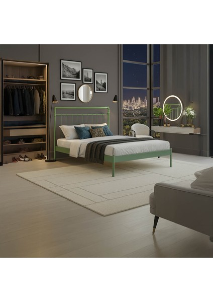 Odin-S Çift Kişilik Metal Karyola-Yeşil (Ahşap Latalı)