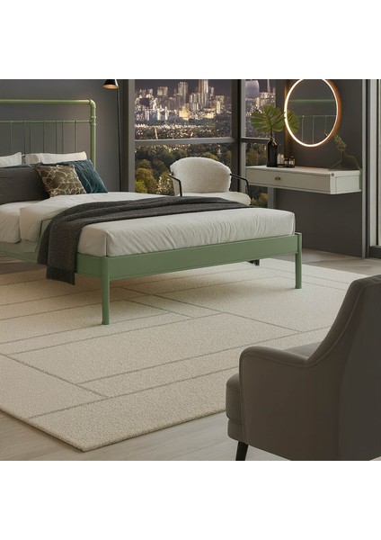 Odin-S Çift Kişilik Metal Karyola-Yeşil (Ahşap Latalı) modelleri