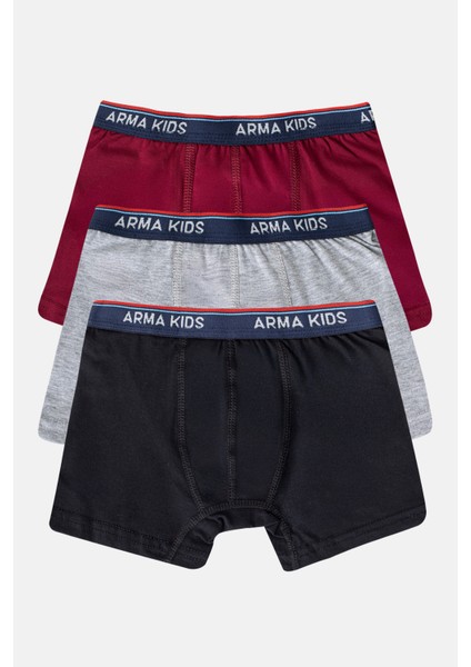 Erkek Çocuk Boxer Düz Renkli 3'lü Paket Pamuklu Likralı Iç Çamaşırı