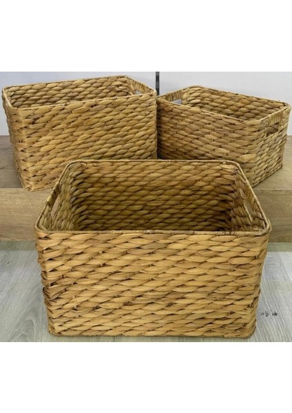 Dekoratif Dikdörtgen Sandık Düzenleyici Sepet 3 Lü CL-11053