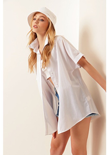 20120 Oversize Kısa Kollu Gömlek - Beyaz indirimleri