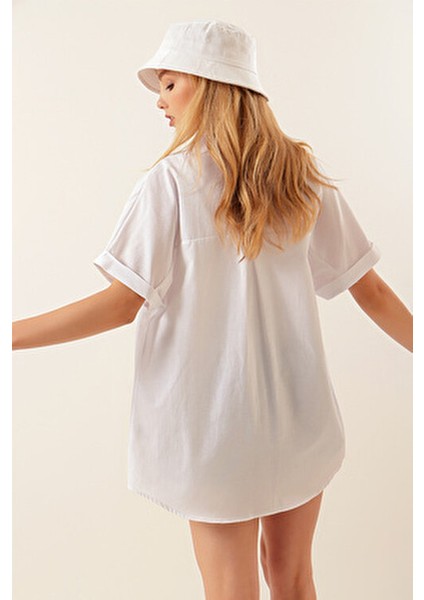 20120 Oversize Kısa Kollu Gömlek - Beyaz