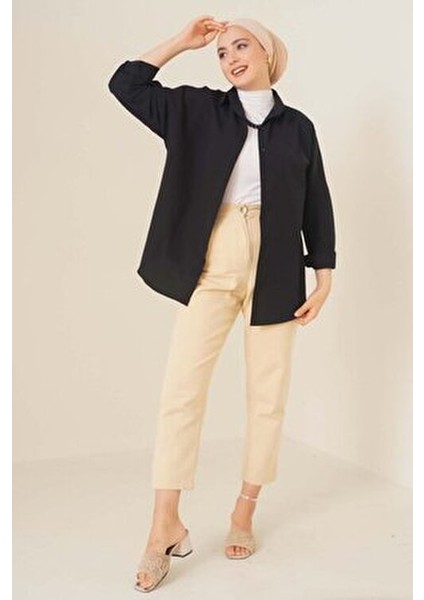 103901 Oversize Basic Tesettür Gömlek - Siyah fiyatları